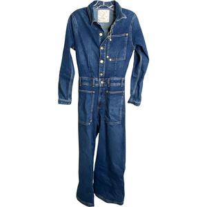 Zara Women's Overalls Denim Blue Collared 70's Work Wear Capsule One-Piece Sz S